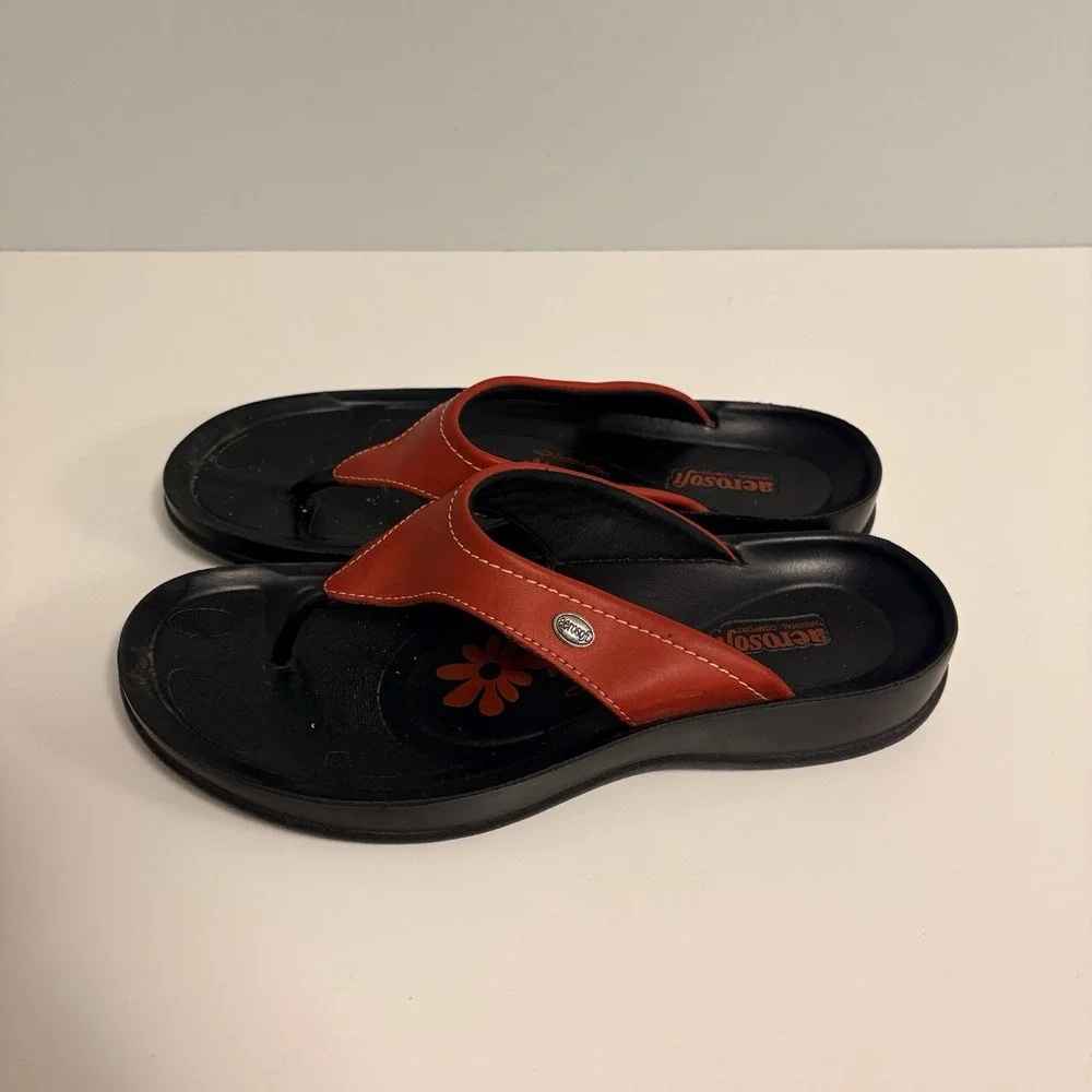 Aerosoft Original Comfort Red Black Thong Wedge Sandals Womens Size 41‎ US 10